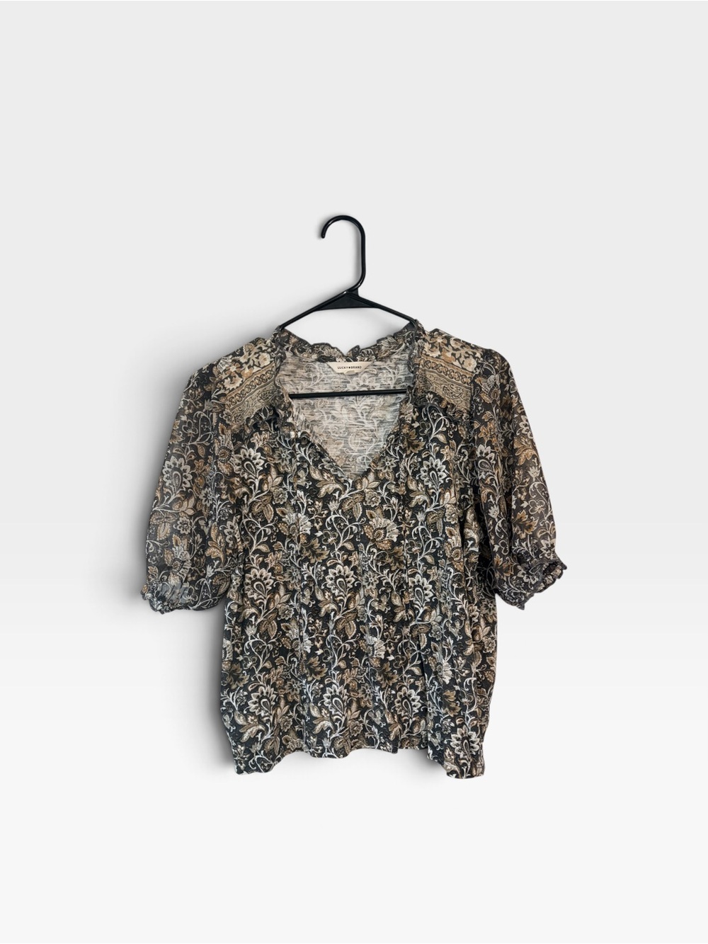 🌿 Lucky Brand Floral Paisley Mixed-Media Boho Blouse